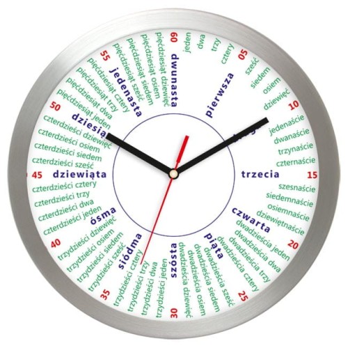 aluminiowy zegar ścienny z atrakcyjną tarczą
