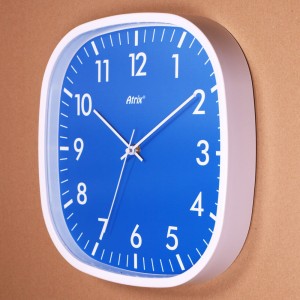 Zegar kwadratowy biały super cichy niebieski/30cm