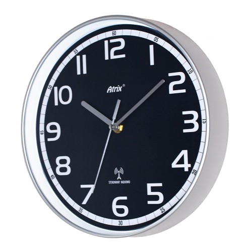 Zegar radiowy z czarną tarczą