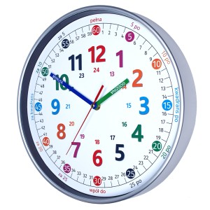 Zegar srebrny do nauki odczytu czasu PL/ 30cm