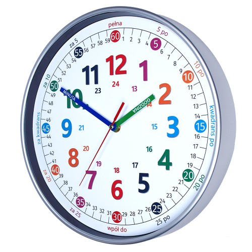 Zegar srebrny jako pomoc do czytania czasu