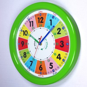 Duży zegar edukacyjny nauka odczytu czasu zielony/ 32,5cm 