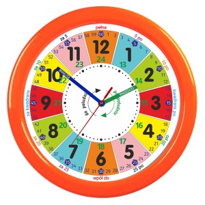 Duży zegar edukacyjny nauka odczytu czasu pomarańcz/ 32,5cm