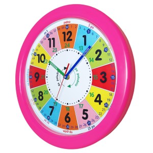 Duży zegar edukacyjny nauka odczytu czasu różowy/ 32,5cm 