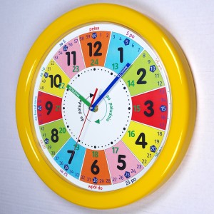 Duży zegar edukacyjny nauka odczytu czasu żółty/ 32,5cm 
