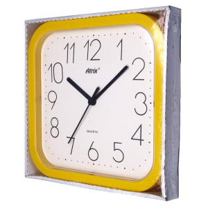 Zegar plastikowy kwadrat żółty /24,5cm