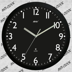 Zegar chodzący do tyłu czarny tarcza czarna /25,5cm