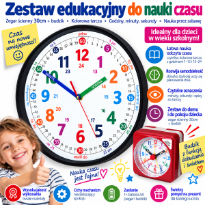Zestaw edukacyjny zegar do nauki czasu cichy +budzik #2