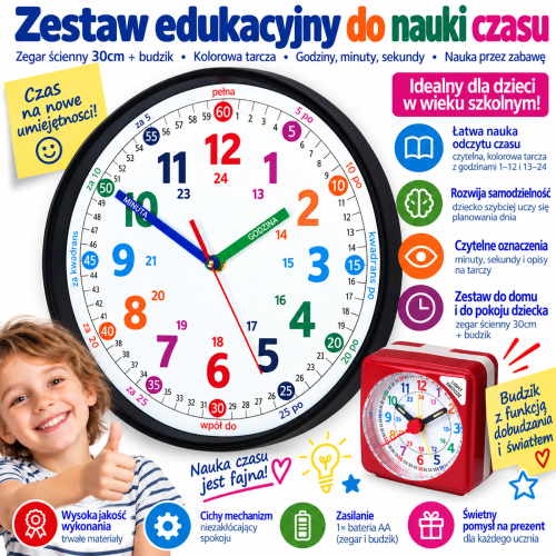 Zegar edukacyjny z budzikiem