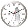 aluminiowy zegar z wizerunkiem krzywej wieży w Pizie