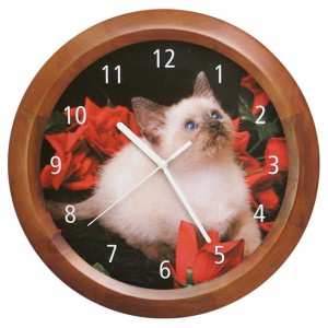 Zegar ścienny drewniany kotek #2