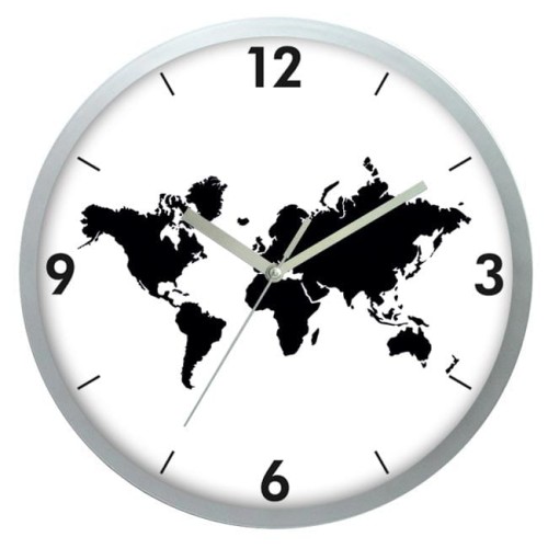 Zegar srebrny mapa świata