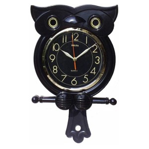 Zegar z wahadłem i muzyką w kształcie Sowy /czarny