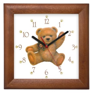 Zegar drewniany kwadrat miś