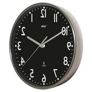 Zegar chodzący wstecz srebrny lustrzany