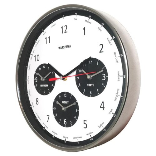 Zegar strefy czasowe z chromowaną ramką