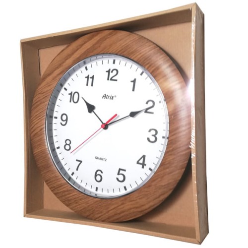 zegar okrągły z drewnopodobną ramką