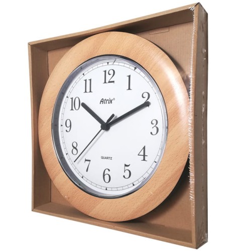 zegar okrągły z drewnopodobną ramką