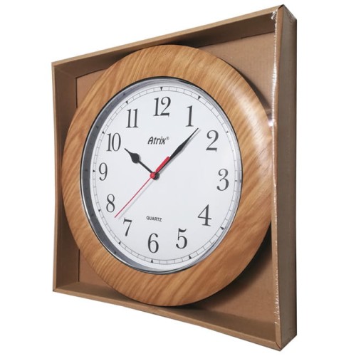 zegar okrągły z drewnopodobną ramką