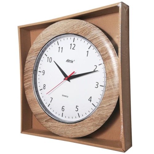 zegar okrągły z drewnopodobną ramką