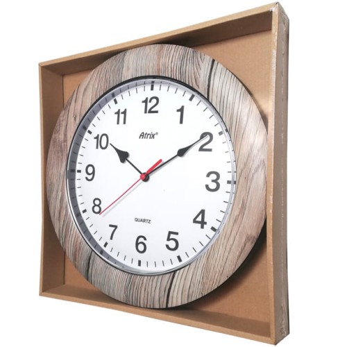 zegar okrągły z drewnopodobną ramką