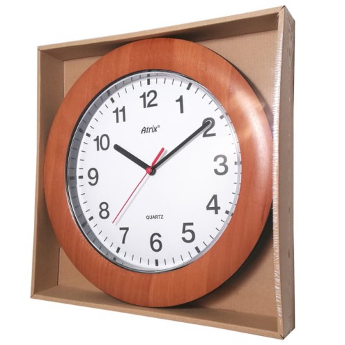 zegar okrągły z drewnopodobną ramką