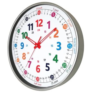 Zegar srebrny do nauki odczytu czasu ENG/ 30cm