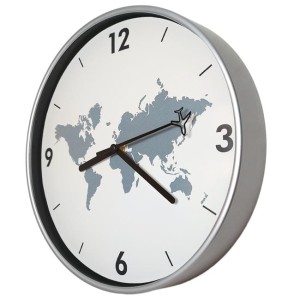 Zegar dookoła świata srebrny super cichy  /30cm
