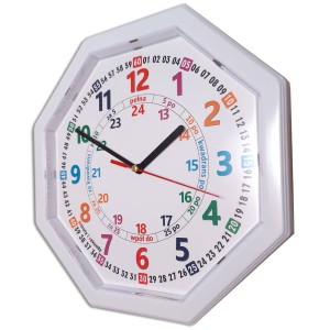 Zegar edukacyjny nauka czasu oktagon biały