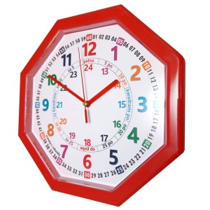 Zegar edukacyjny nauka czasu oktagon czerwony