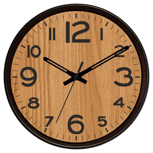 Czarny zegar z tarczą ze słojami dębu