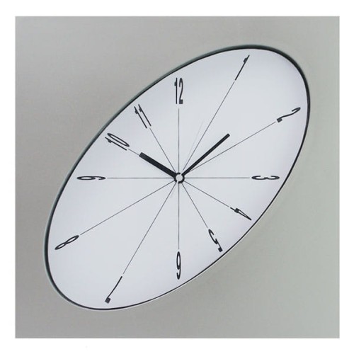 zegar kwadratowy srebrny z eliptyczną tarczą