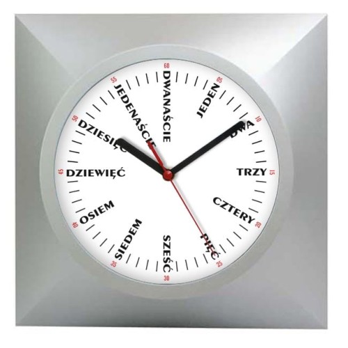kwadratowy zegar z oryginalną tarczą