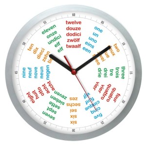 Zegar ścienny srebrny języki świata