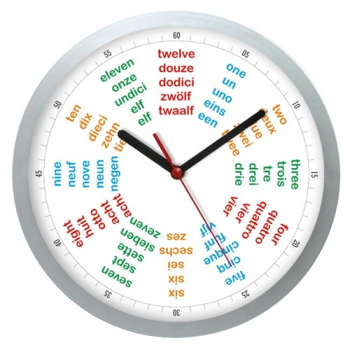 Zegar poliglota w srebrnym