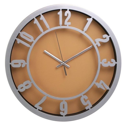 Zegar srebrny z pomarańczową tarczą